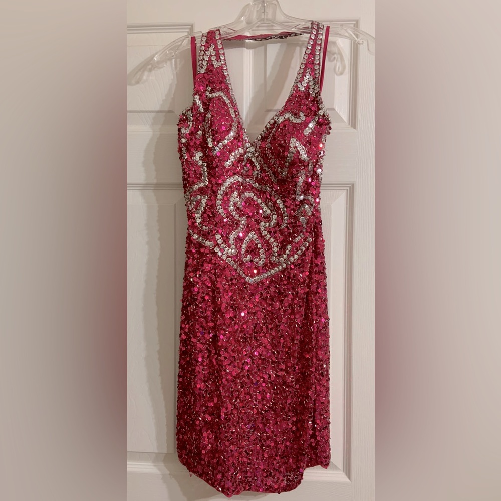Sassy halter, beaded short party dress.